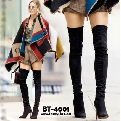  [PreOrder] [Boots] [BT-4001] Boots รองเท้าบู๊ทหนังกำมะหยี่สีดำ ส้นสูง บู๊ทใส่เลยหัวเข่า ใส่สบายผ้าหนังนิ่มคุณภาพดี