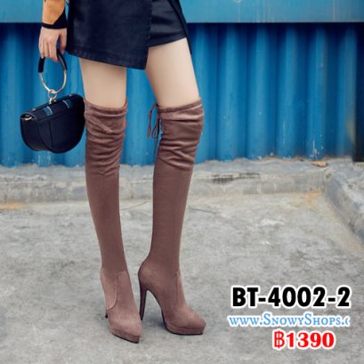 [พร้อมส่ง 36,37,38,39] [BT-4002-2] Boots รองเท้าบ๊ทยาวส้นสูงสีน้ำตาล ด้านหลังผูกเชือก ซับขนด้านในกันหนาว ใส่แล้วสูงเพรียว คู่นี้ใส่เข้าได้กับทุกชุด แนะนำคะ