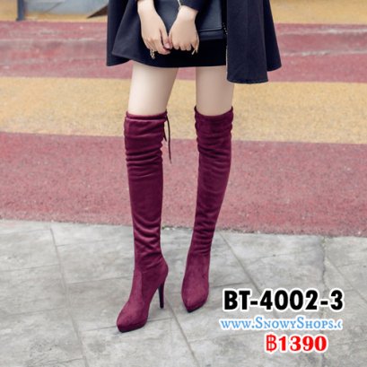 [พร้อมส่ง 36,37,38,39] [BT-4002-3] Boots รองเท้าบ๊ทยาวส้นสูงสีแดง ด้านหลังผูกเชือก ซับขนด้านในกันหนาว ใส่แล้วสูงเพรียว คู่นี้ใส่เข้าได้กับทุกชุด แนะนำคะ