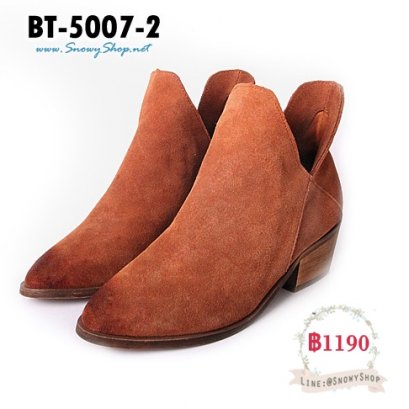  [พร้อมส่ง 36 37 38 39] [Boots] [BT-5007-2] Boots รองเท้าบู๊ทสั้นผ้าหนังกลับสีน้ำตาล ส้นหนา เป็นบู๊ทยอดนิยมค่ะ