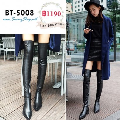  [PreOrder] [Boots] [BT-5008] Boots รองเท้าบู๊ทหนังสีดำ บูทยาวเหนือเข่าผ้ายืดกระชับใส่แล้วขาเรียว รุ่นนี้มีซิปข้าง