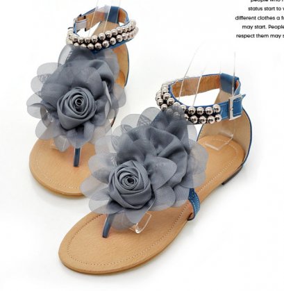 [[พร้อมส่ง]] [CL-006] Colorful++รองเท้า++รองเท้าแจ่งดอกไม้สีน้ำเงิน สายรัดข้อ