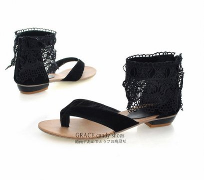 [[พร้อมส่ง 36]] [CL-010] Colorful++รองเท้า++รองเท้าหุ้มข้อด้วยผ้าลูกไม้สวยๆค่ะ