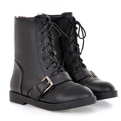  [[พร้อมส่ง 36,37]] [CL-022] Colorful++รองเท้าบู๊ท++รองเท้าบู๊ทสีดำหนังผูกเชือก