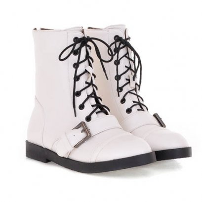  [[พร้อมส่ง 36,37]] [CL-022-2] Colorful++รองเท้าบู๊ท++รองเท้าบู๊ทสีขาวหนังผูกเชือก