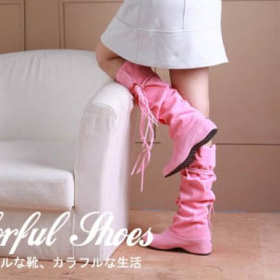  [[พร้อมส่ง 36,37]] [CL-024-3] Colorful++รองเท้าบู๊ท++รองเท้าบู๊ทสูงBootsสีชมพู