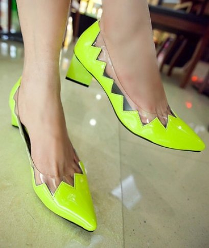 [[*พร้อมส่ง 37 38]][Cs-005] Crystal++รองเท้า++รองเท้าส้นสูงสีเขียวหัวแหลม