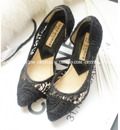      [[ไม่มีผลิตแล้วค่ะ]] [Cs-011] Crystal++รองเท้า++รองเท้าส้นสูงสีดำผ้าลูกไม้ 