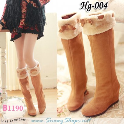 [พร้อมส่ง 36] [Boots] [Hg-004] รองเท้าบูทยาวสีน้ำตาล บูทยาวกำมะหยี่เสริมส้น ขอบเฟอร์สีครีมน่ารัก ใส่แล้วขาเรียวกันหนาวได้ด้วยค่ะ