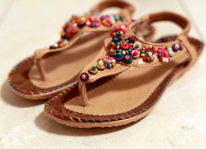  [[พร้อมส่ง]] [Pm-045] Pangmama++รองเท้า++รองเท้าแตะน้ำตาลอ่อนมีสายยืดรัดข้อ