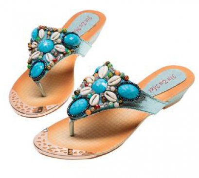 [[พร้อมส่ง36 37 38 ]] [Pm-051] Pangmama++รองเท้า++รองเท้าแตะสีฟ้าประดับเลื่อม ใส่สบายๆ