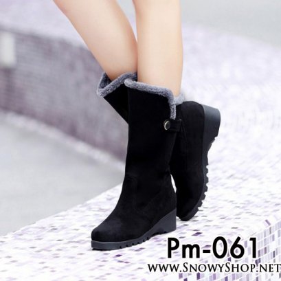 [[พร้อมส่ง 36,37,38,39,40,41,42,43]] [Pm-061] Pangmama รองเท้าบู๊ท Boots รองเท้าบู๊ทสูงสีดำบุขนด้านในกันหนาว