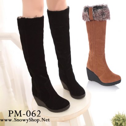  [[*พร้อมส่ง 36,37,38,40,41,42,43]] [PM-062] Pangmama รองเท้าบู๊ท Boots รองเท้าบู๊ทสูงสีดำบุขนด้านใน สามารถพับข้อได้