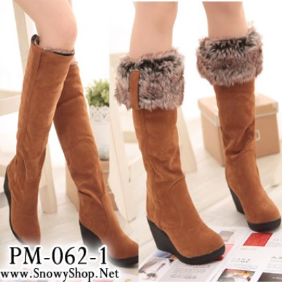 [[*พร้อมส่ง 37,39,40,41,42,43]] [Pm-062-1] Pangmama++รองเท้าบู๊ท++Boots รองเท้าบู๊ทสูงสีน้ำตาลบุขนด้านใน สามารถพับข้อได้