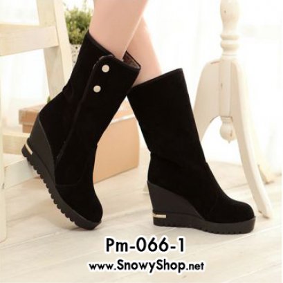 [[พร้อมส่ง 36,38,39]] [Boots] [Pm-066-1] Pangmama รองเท้าบู๊ทสีดำบู๊ทสูงบุนด้านในกันหนาวได้ รองเท้าสามารถพับได้ เป็น 2 สไตล์ค่ะ