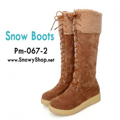 [[พร้อมส่ง 36,37,38,39,40,41,42,43]] [Boots] [Pm-067-2] Pangmama รองเท้าบู๊ทสีน้ำตาลบู๊ทสูงบุขนกันหนาวด้านใน ผูกเชือกสวย ใส่กันหนาวติดลบได้เลยค่ะ