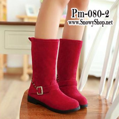  [[พร้อมส่ง 36,37,38,39]] [Boots] [Pm-080-2] Pangmama รองเท้าบู๊ทสีไวน์แดงกำมะหยี่ บุขนกันหนาวด้านใน สไตล์สวยค่ะ