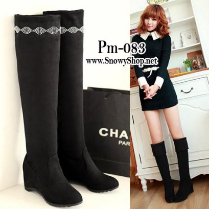  [[พร้อมส่ง 36,39]] [Boots] [Pm-083] Pangmama รองเท้าบู๊ทสูงสีดำกำมะหยี่ สามารถพับได้ตามสะดวก แนะนำค่ะสวยมาก