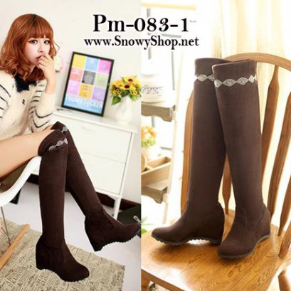 [[พร้อมส่ง 38,39]] [Boots] [Pm-083-1] Pangmama รองเท้าบู๊ทสูงสีน้ำตาลกำมะหยี่ สามารถพับได้ตามสะดวก แนะนำค่ะสวยมาก