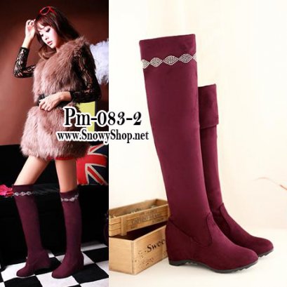 [[*พร้อมส่ง37 ]] [Boots] [Pm-083-3] Pangmama รองเท้าบู๊ทสูงสีไวน์แดงกำมะหยี่ สามารถพับได้ตามสะดวก แนะนำค่ะสวยมาก