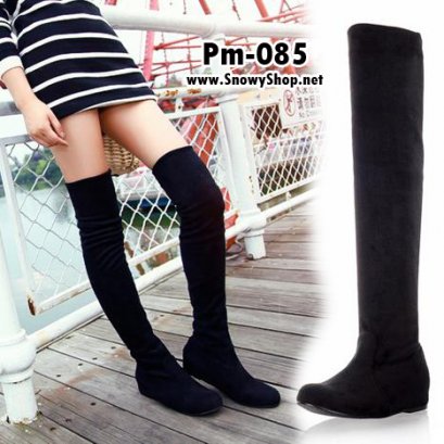  [พร้อมส่ง 36,37,38,39,40,41,42,43] ] [Boots] [Pm-085] Boots รองเท้าบู๊ทหนังกำมะหยี่สีดำ ด้านในบุขนกันหนาวหนังนิ่มใส่เลยหัวเข่า เสริมส้นด้านใน 3cm