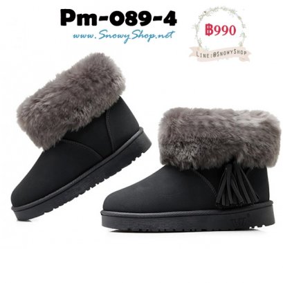 [พร้อมส่ง 36 37 39] [Boots] [Pm-089-4] รองเท้าบูทสั้นสีเทา แต่งขนเฟอร์สีเทานุ่มๆ ด้านในซับขน ใส่กันหนาวได้ดี รุ่นนี้แนะนำค่ะน่ารักมากๆ