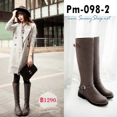  [พร้อมส่ง 37,38,39,40,42,43] [Boots] [Pm-098-2] Pangmama รองเท้าบู๊ทยาวสีเทาเป็นบูทหนังยาวใต้เข่า มีซิปข้าง ใส่สบาย พื้นหนา สวยสุดๆ