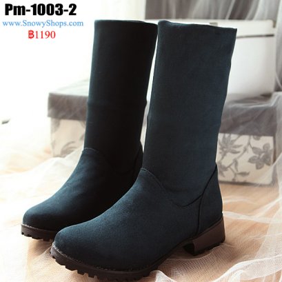 [พร้อมส่ง 36,37,38,39,40,41,42,43,45] [Pm-1003-2]  รองเท้าบู๊ทสั้นสีเขียวน้ำทะเล เป็นบูทครึ่งแข้ง และพับลงมาได้ พื้นหนาเดินหิมะได้คะ
