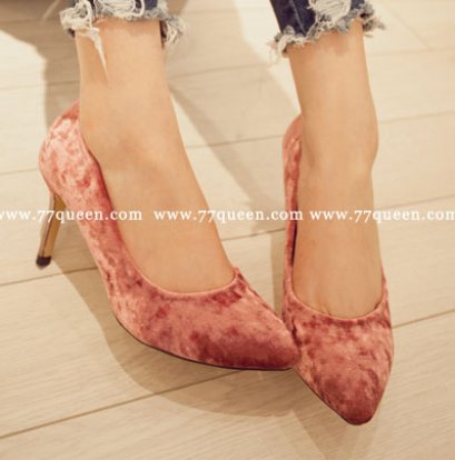 [[พร้อมส่ง]] [Qu-009] Queen++รองเท้า++รองเท้าส้นสูงผ้ากำมะหยีสีชมพู