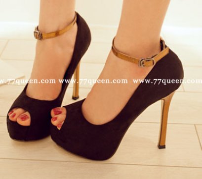 [[*พร้อมส่ง37]] [Qu-012] Queen++รองเท้า++รองเท้าส้นสูงสีดำ พร้อมสายรัดข้อ