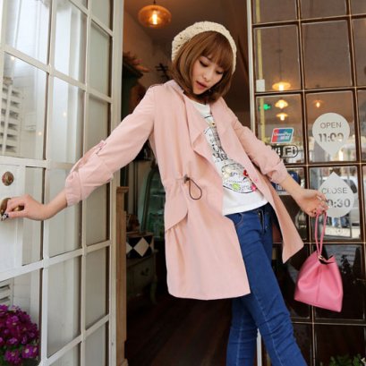  [[พร้อมส่ง M]] [Mi-242-1] Mimius++แจ๊คเก็ต++แจ๊คเก็ตเสื้อกันหนาวสีชมพู เอวผูกเชือกเก๋ๆค่ะ