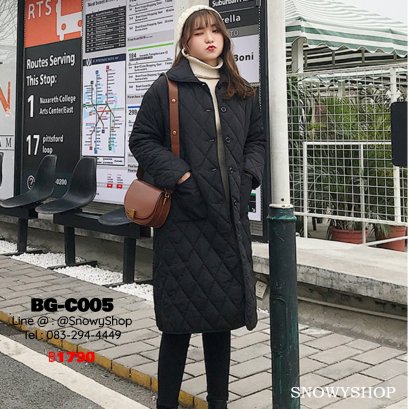 [พร้อมส่ง XL,] [BG-C005] เสื้อโค้ทกันหนาวไซด์ใหญ่สีดำ ทรงยาว คอปก แบบติดกระดุมด้านหน้า มีกระเป๋าสองข้าง ใส่กันหนาวติดลบได้ค่ะ
