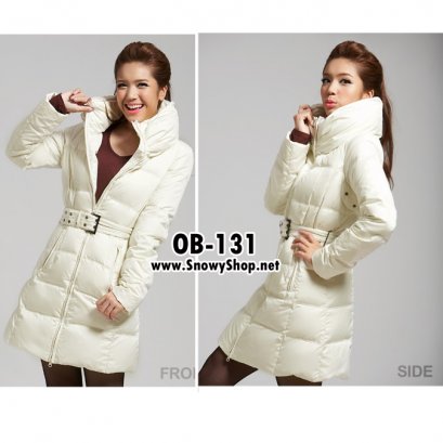  [*พร้อมส่ง 2XL] [OB-131] Orange Bear เสื้อโค้ทกันหนาวสีขาวผ้าซับขนเป็ดกันหนาวใส่กันลมกันผนกันหิมะได้ค่ะ พร้อมเข็มขัด
