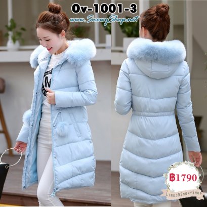  [PreOrder][Ov-1001-3] Down Jackets เสื้อโค้ทขนเป็ดสีฟ้า ผ้าฝ้ายร่มซับขนเป็ดกันหนาวใส่ลุยหิมะ ติดลบกันหนาวได้ดี พร้อมขนเฟอร์ฟรุ้งฟริ้งค่ะ