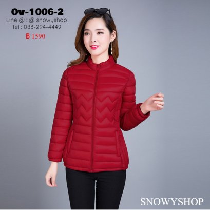 [พร้อมส่ง XL,2XL,3XL,4XL,5XL] [Ov-1006-2] เสื้อโค้ทขนเป็ดกันหนาวสีแดง เสื้อโค้ทสั้น แบบซิปหน้า และกระเป๋าสองข้าง ใส่ติดลบกันหนาว