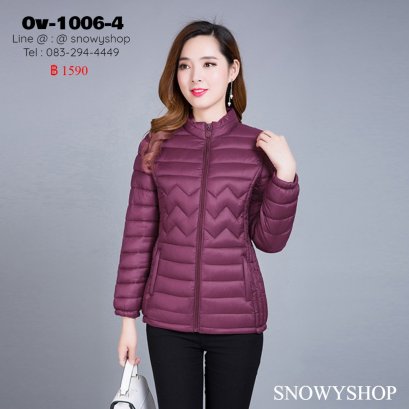 [พร้อมส่ง XL,2XL,3XL,4XL,5XL] [Ov-1006-4] เสื้อโค้ทขนเป็ดกันหนาวสีม่วง เสื้อโค้ทสั้น แบบซิปหน้า และกระเป๋าสองข้าง ใส่ติดลบกันหนาว