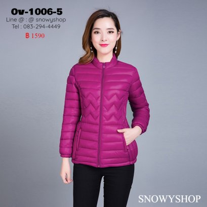 [พร้อมส่ง XL,2XL,3XL,4XL,5XL] [Ov-1006-5] เสื้อโค้ทขนเป็ดกันหนาวสีชมพู เสื้อโค้ทสั้น แบบซิปหน้า และกระเป๋าสองข้าง ใส่ติดลบกันหนาว