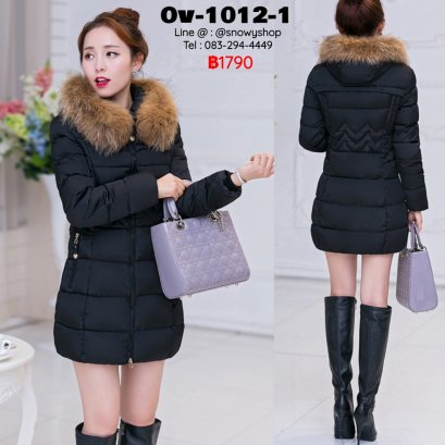 [พร้อมส่ง 4XL] [Ov-1012-1] Down Jackets เสื้อโค้ทขนเป็ดสีดำ กันหนาวใส่ลุยหิมะ ซิปด้านหน้า กระเป๋าสองข้าง พร้อมขนเฟอร์สีน้ำตาลถอดได้