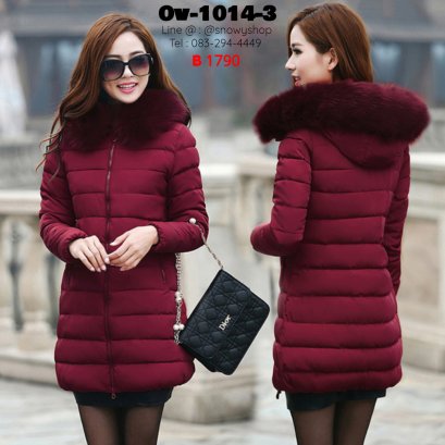 [พร้อมส่ง XL,2XL,3XL,4XL,5XL,6XL,7XL ] [Ov-1014-3] Down Jackets เสื้อโค้ทขนเป็ดสีไวด์แดง ผ้าฝ้ายร่มซับขนเป็ดกันหนาวใส่ลุยหิมะ ซิปด้านหน้า กระเป๋าสองข้าง พร้อมขนเฟอร์สีเดียวกับเสื้อ สวยมาก