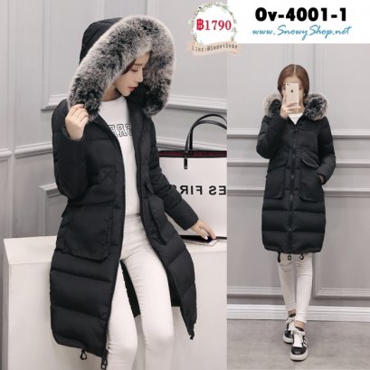  [พร้อมส่ง L,XL] [Ov-4001-1] Down Jackets เสื้อโค้ทกันหนาวสีดำ ผ้าฝ้ายร่มซับขนหนาวใส่ลุยหิมะ ติดลบกันหนาวได้ดี มีกระเป๋าหน้า พร้อมขนเฟอร์ค่ะ