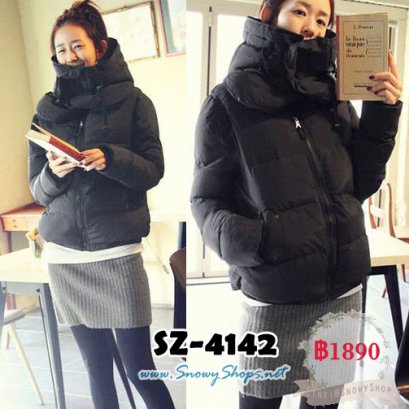  [พร้อมส่ง M,L,XL] SZ-4142 Shezyy เสื้อโค้ท สื้อโค้ทกันหนาวสีดำซับนวมกันหนาวด้านใน มีหมวกฮู้ดถอดได้