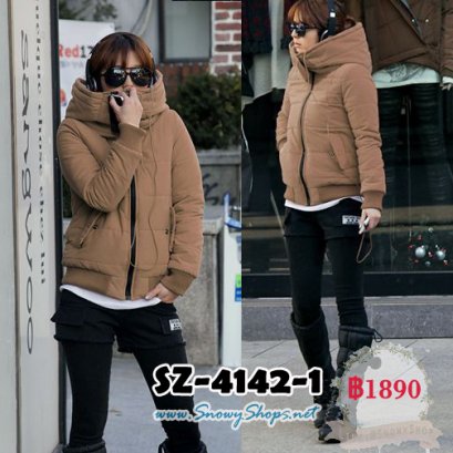  [[พร้อมส่ง L XL]] [SZ-4142-1 ]Shezyy++เสื้อโค้ท++เสื้อโค้ทกันหนาวสีน้ำตาลซับนวมกันหนาวด้านใน มีหมวกฮู้ดถอดได้ 