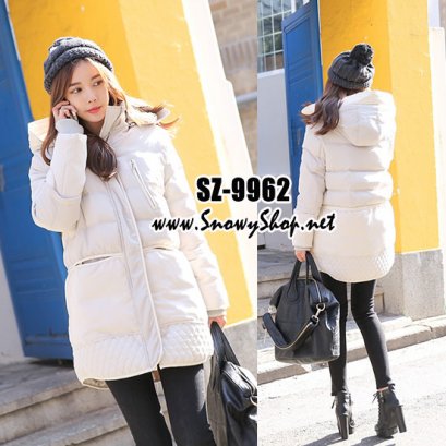  [PreOrder] SZ-9962 Style By SZ เสื้อโค้ทกันหนาวสีครีมใส่ติดลบกันน้ำกันหิมะได้ค่ะ ผ้าหนามีซับขนข้างใน มีหมวกฮู้ดค่ะ