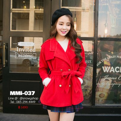 [พร้อมส่ง S,M] [MMi-037] Mimius เสื้อโค้ทกันหนาวสีแดง ผ้าวูล ปกกว้าง พร้อมผ้าผูกเอว สวยมากๆค่ะ 