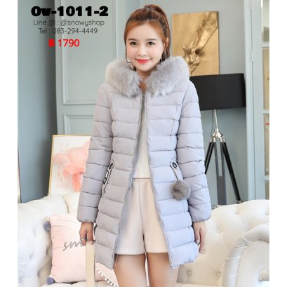 [พร้อมส่ง M,L,XL,2XL,3XL ] [Ov-1011-2] Down Jackets เสื้อโค้ทขนเป็ดสีเทา ผ้าฝ้ายร่มซับขนเป็ดกันหนาวใส่ลุยหิมะ ซิปด้านหน้า กระเป๋าสองข้าง พร้อมขนเฟอร์สีเทา