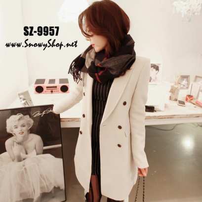  [[PreOrder]] [SZ-9957] Style By SZ เสื้อโค้ทกันหนาวสีครีมผ้าวูลหนาใส่กันหนาว สไตล์โค้ทสูทยาว เรียบแต่ดูดีมาก