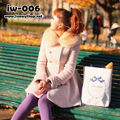  [PreOrder] [Coat] [Iw-006] เสื้อโค้ทกันหนาวสีครีมผ้าวูลใส่กันหนาว พร้อมขนเฟอร์ฟรุ่งสัมผัสดีมาก แต่งสวยใส่กันหนาว สไตล์เกาหลี