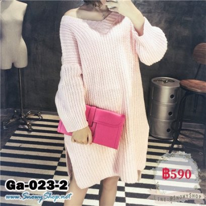  [*พร้อมส่ง F] [Ga-023-2] Gagai เสื้อไหมพรมกันหนาวคอตัวตัวยาวสีชมพู