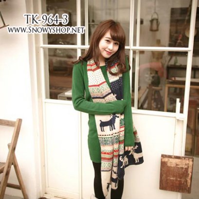 [[PreOrder]] [TK-964-3] Tokyo Fashion 100% เดรสไหมพรมสีเขียวคอกลมแขนยาว