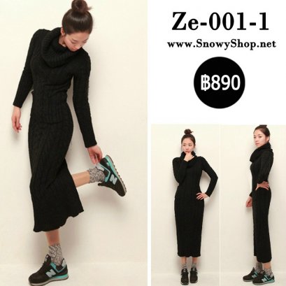  [[พร้อมส่ง S,M,XL]] [Ze-001-1] เดรสไหมพรมคอเต่าสีดำแขนยาว ลายถักไหมพรมมีกระเป๋าหน้า ผ้าหนาใส่กันหนาวตัวเดียวอยู่คะ เป็นเดรสไหมพรมขาวเลยเข่า